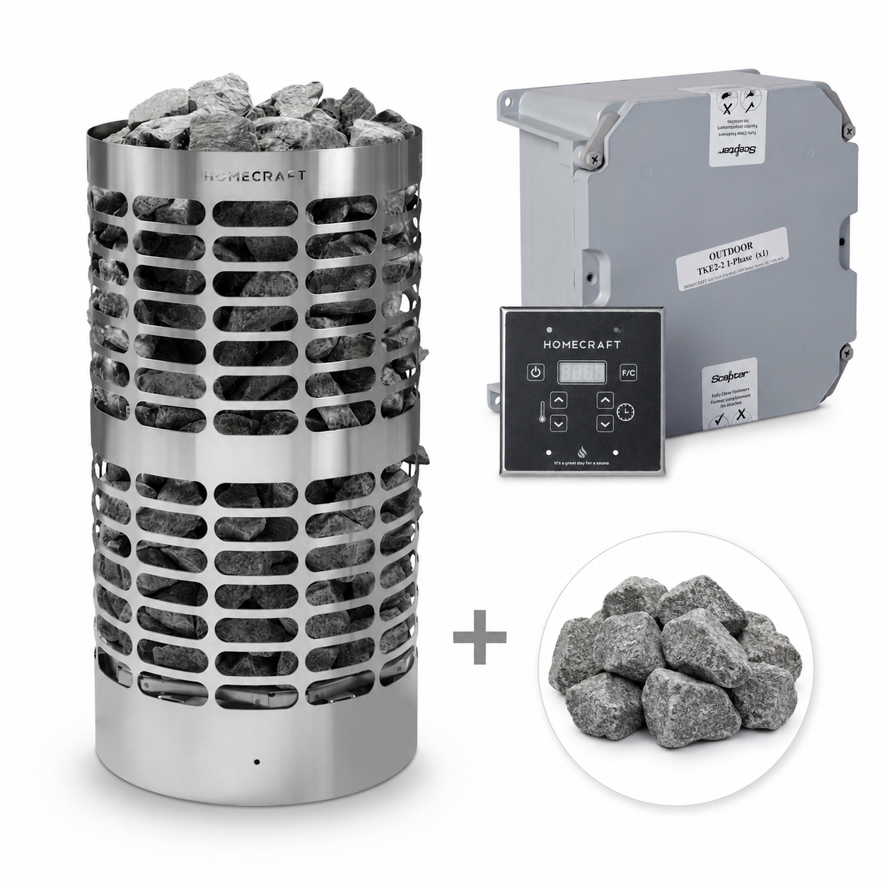 Homecraft Apex 10/12/15/18kW 240V/208V Electric Heater Package w/ Touchpad Control, Contactor and Stones