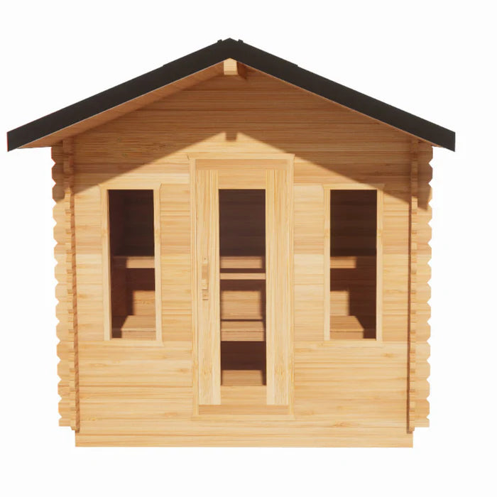 Dundalk Leisurecraft Canadian Timber 4 Person Palmer Outdoor Traditional Cabin Sauna With Roof Overhang | CTC68E