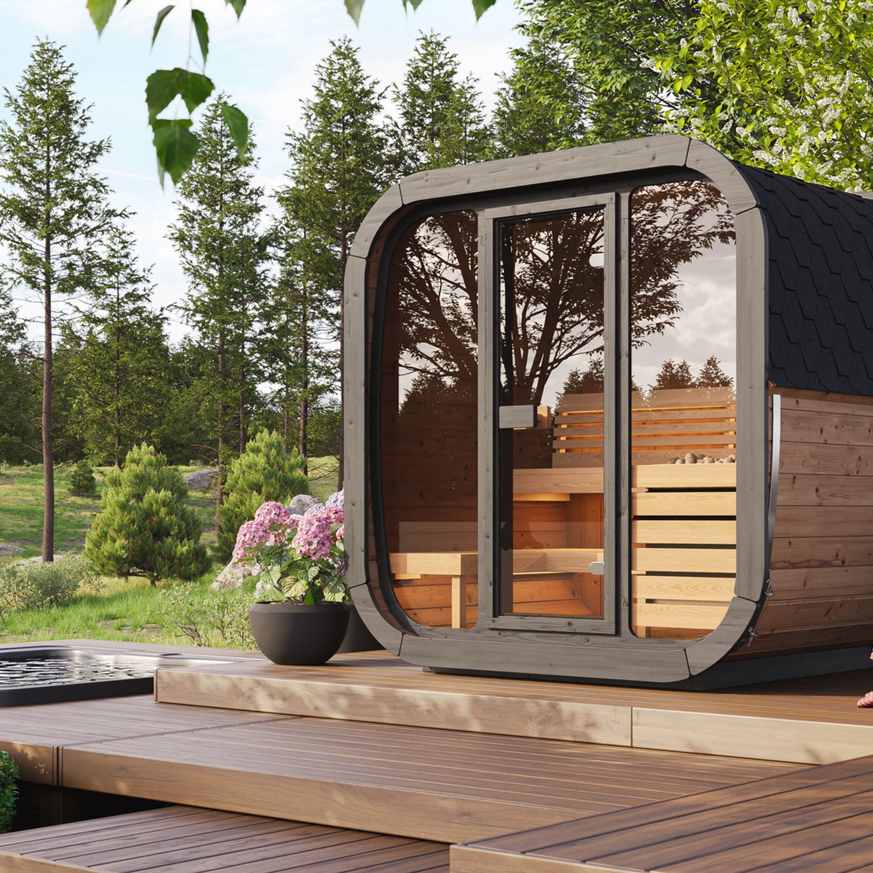 SaunaLife CL5G 4-Person Outdoor Cube Sauna Kit | Cube Series