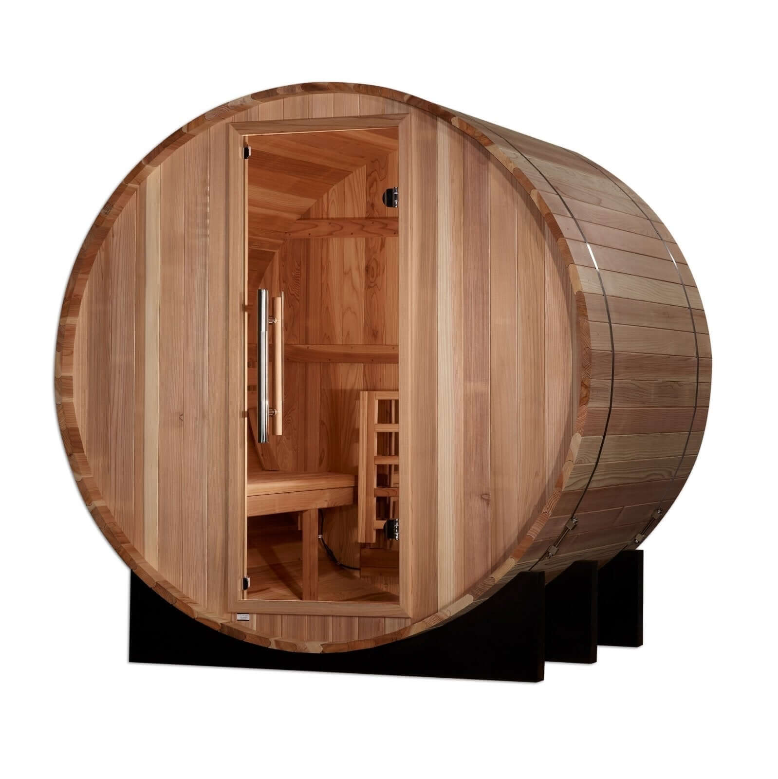 Golden Designs St. Moritz 2-4 Person Outdoor Barrel Sauna & Harvia Traditional Electric Heater Kit