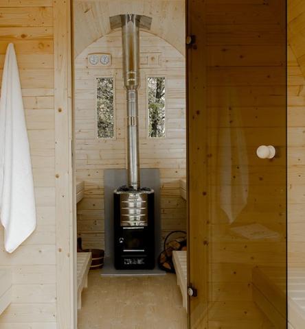 Harvia Sauna Stove Chimney Kit for Flat/Barrel Roof-Black - installation view