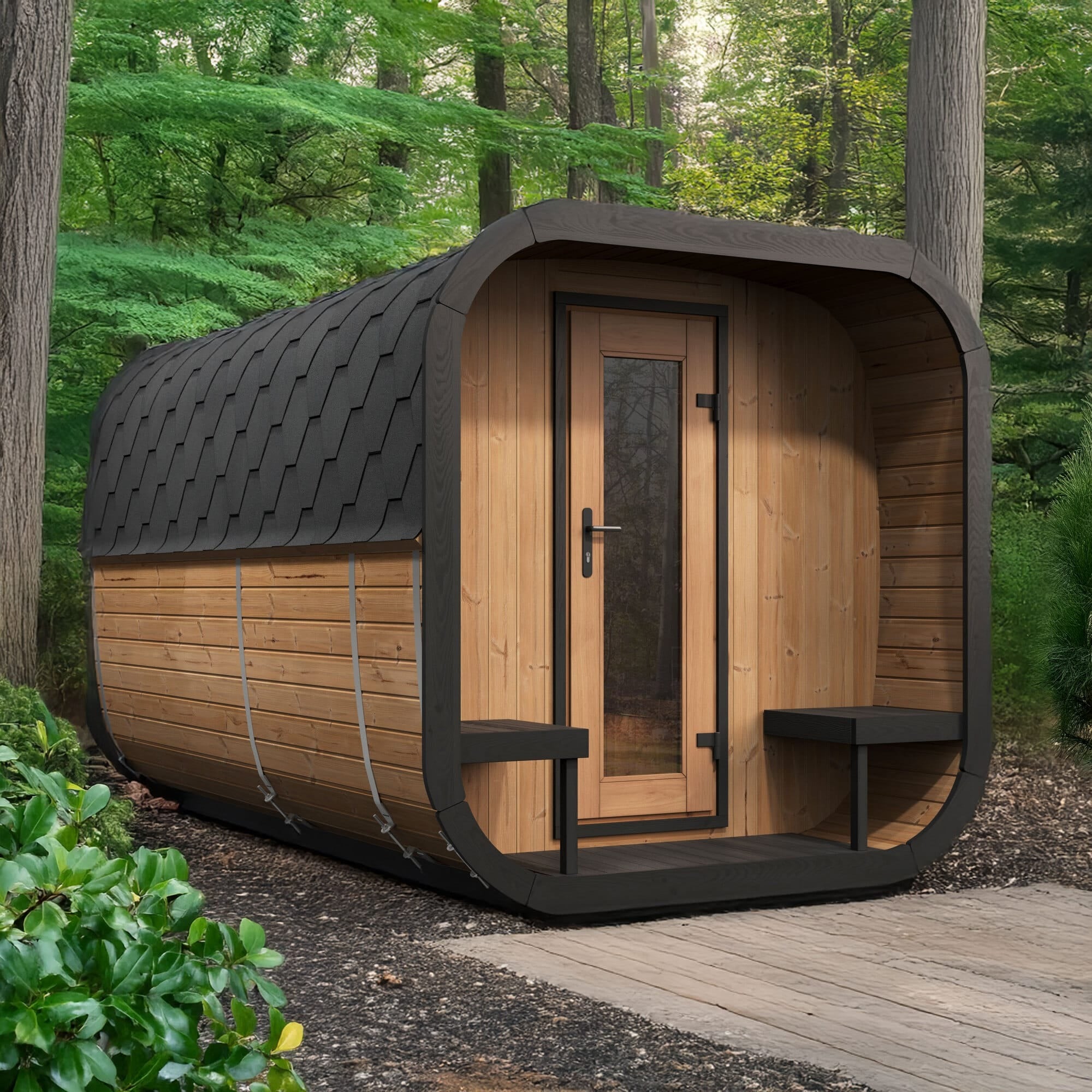 SaunaLife CL12GCP 8-Person Outdoor Cube Sauna | Changeroom