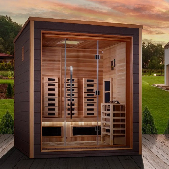 Golden Designs Karlstad 6-Person Hybrid Outdoor Sauna w/ Full Spectrum Infrared & Harvia Traditional Electric Heater Kit | GDI-8226-01