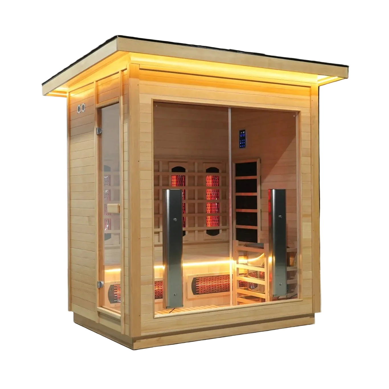 Kit de sauna híbrido con calentador eléctrico tradicional Harvia e infrarrojo de espectro completo para 3 personas de Golden Designs Loviisa | GDI-8523-01