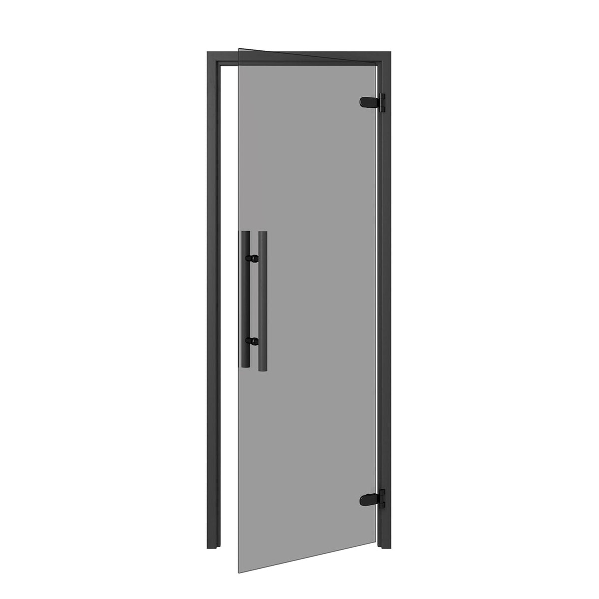 Thermory 24 in Tempered Gray Glass Sauna Door with Black Aspen Frame