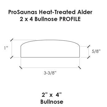 Prosaunas Sauna Wood, Thermo-Alder 5/4x4" Bullnose Bench Material | HT-ALDER-BNOSE2X4