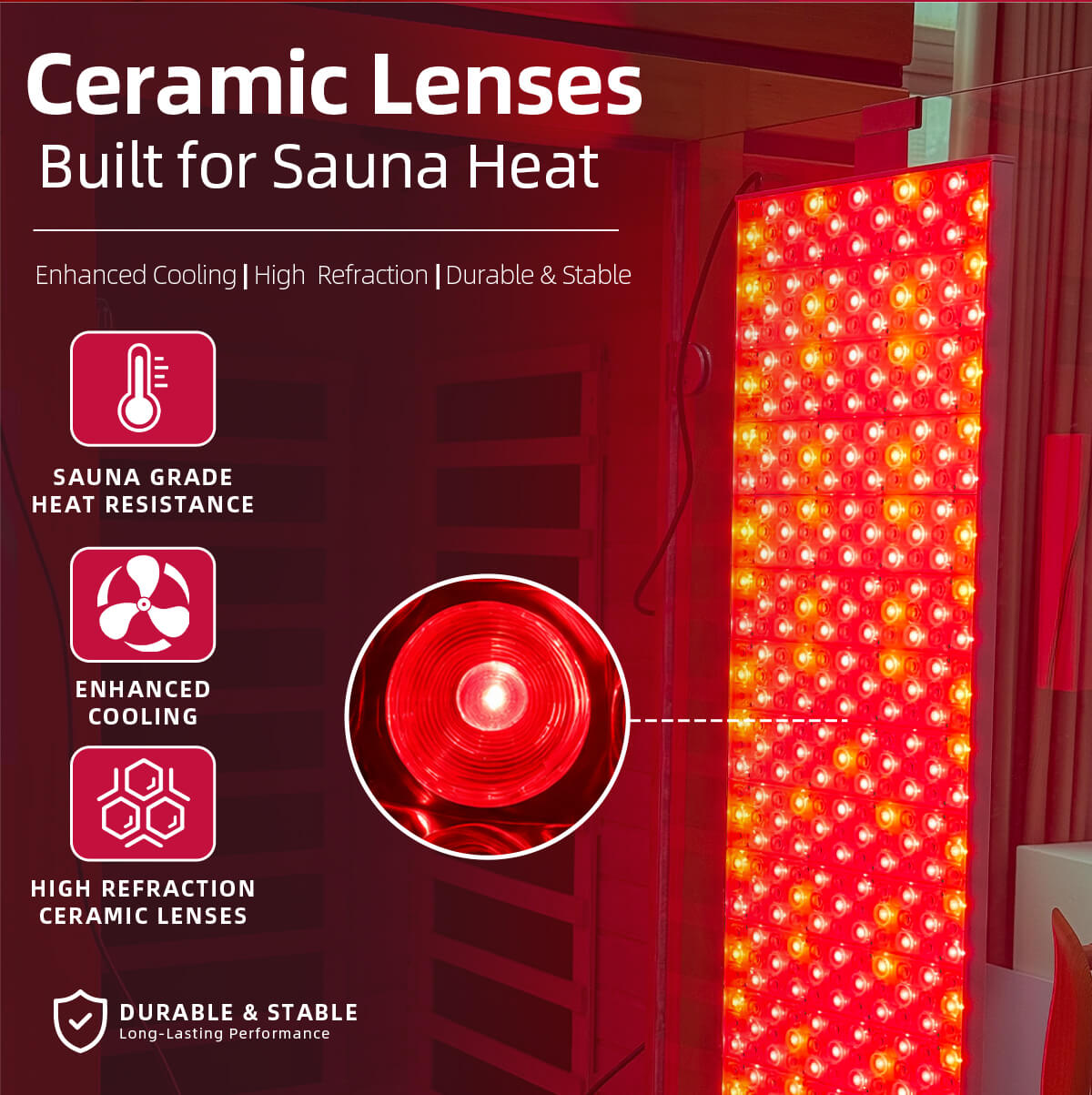 SaunaLight RS301 high-refraction ceramic lens detail