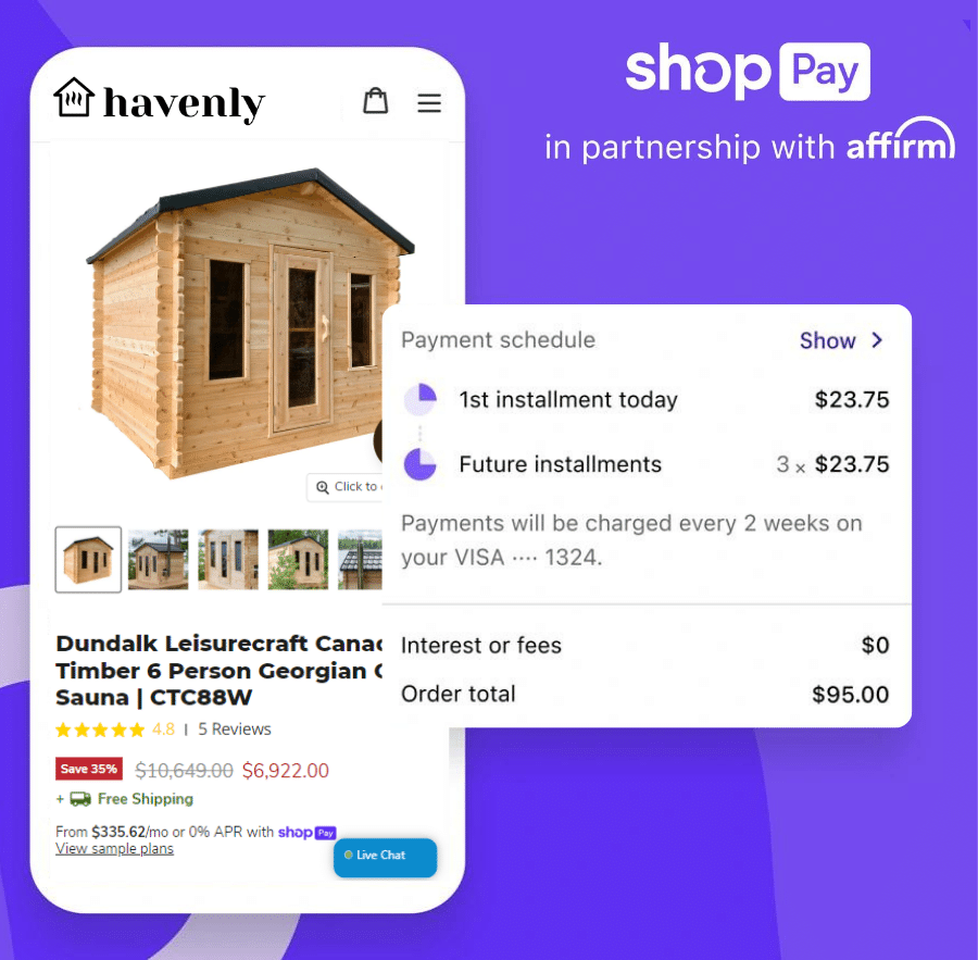 Finance Your Order At As Low As 0% APR w/ Shop Pay