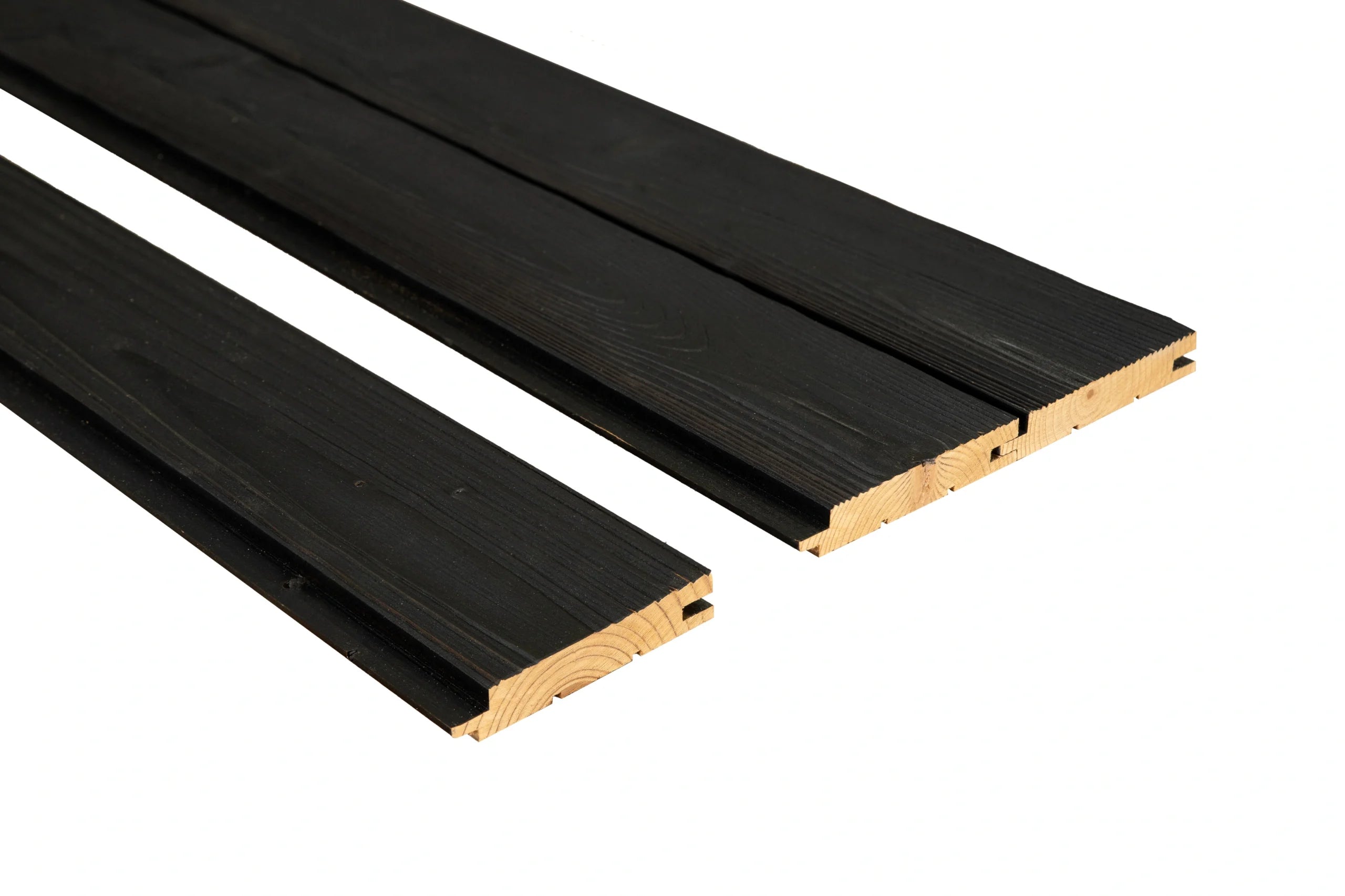 Thermory Black Wax Coated Thermo-Spruce Nickel Gap Sauna Wall Cladding – 1″×4″