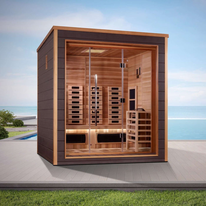 Golden Designs Visby 3-Person Hybrid Full Spectrum Infrared & Harvia Traditional Electric Heater Sauna Kit | GDI-8223-01
