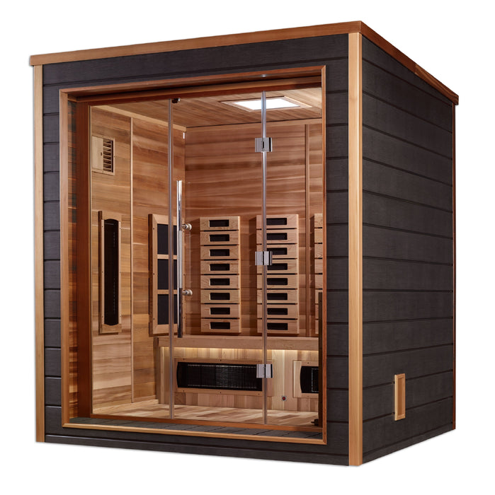 Kit de sauna híbrido con calentador eléctrico tradicional Harvia e infrarrojo de espectro completo para 3 personas de Golden Designs Visby | GDI-8223-01