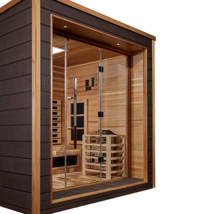 Kit de sauna híbrido con calentador eléctrico tradicional Harvia e infrarrojo de espectro completo para 3 personas de Golden Designs Visby | GDI-8223-01