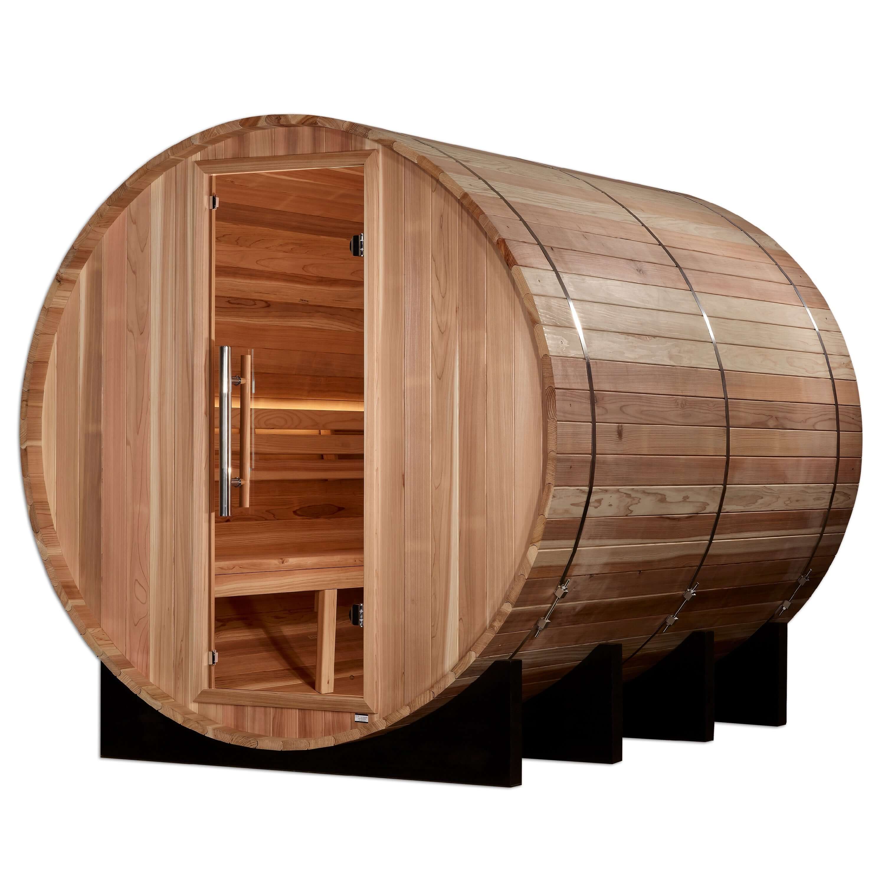 Golden Designs Klosters 6-Person Outdoor Barrel Sauna & Harvia Traditional Electric Heater Kit | GDI-B006-01